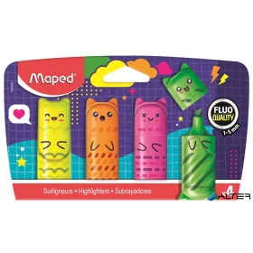   Szövegkiemelő készlet, 1-5 mm, MAPED „Fluo Peps Mini Kawaii”, 4 különböző szín