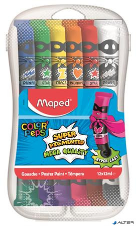 Tempera készlet, 12 darabos, műanyag dobozban, MAPED