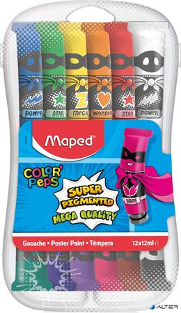 Tempera készlet, 12 darabos, műanyag dobozban, MAPED