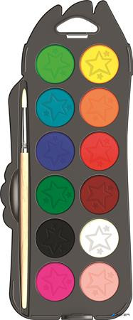 Vízfesték, 12 szín, 30 mm átm/szín + ajándék ecset, MAPED