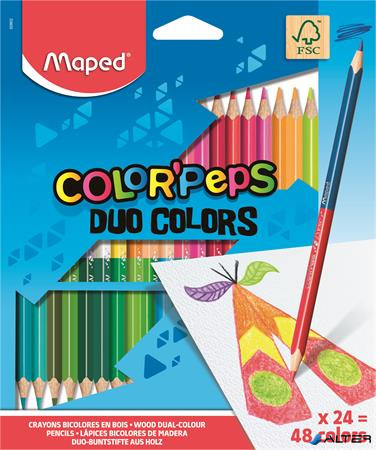 Színes ceruza készlet, háromszögletű, kétvégű, MAPED 'Color'Peps Duo', 48 különböző szín