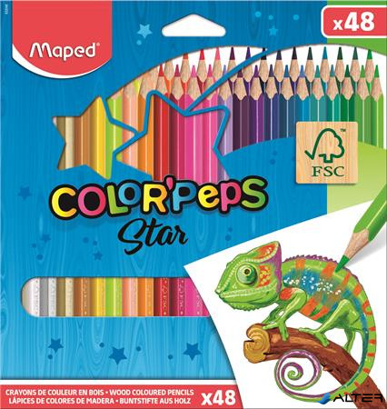 Színes ceruza készlet, háromszögletű, MAPED "Color'Peps Star", 48 különböző szín