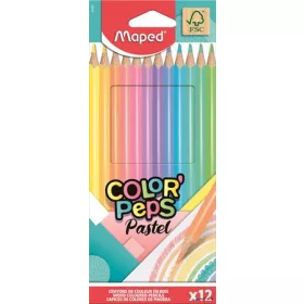   Színes ceruza készlet, háromszögletű, MAPED "Color'Peps Pastel", 12 különböző pasztell szín