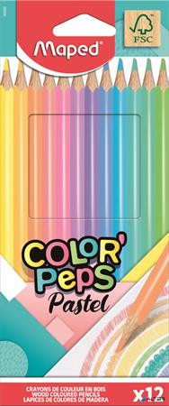 Színes ceruza készlet, háromszögletű, MAPED 'Color'Peps Pastel', 12 különböző pasztell szín