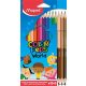 Színes ceruza készlet, háromszögletű, MAPED 'Color'Peps World', 12 különböző szín + 3 kétvégű bőrtónus ceruza