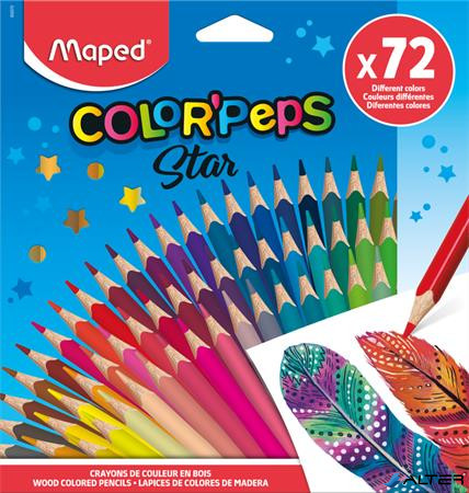 Színes ceruza készlet, háromszögletű, MAPED 'Color'Peps Star', 72 különböző szín