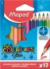 Színes ceruza készlet, háromszögletű, MAPED 'Color'Peps Star Mini', 12 különböző szín