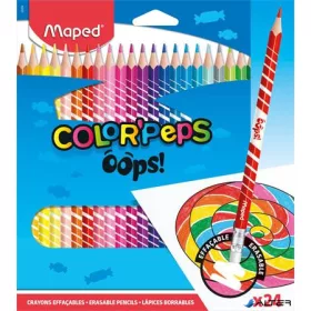   Színes ceruza készlet, háromszögletű, radírozható, MAPED 'Color'Peps Oops', 24 különböző szín