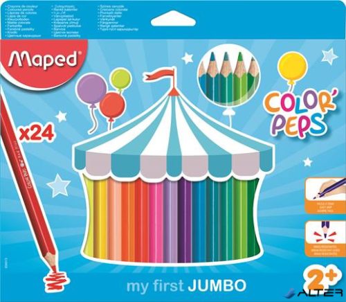 Színes ceruza készlet, háromszögletű, vastag, MAPED "Jumbo", 24 különböző szín