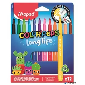   Filctoll készlet, 3,7 mm, kimosható, MAPED „Color'Peps Long Life 2”, 12 különböző szín