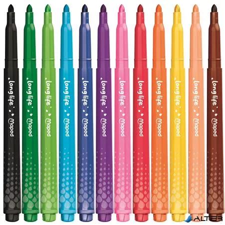 Filctoll készlet, 3,7 mm, kimosható, MAPED „Color'Peps Long Life 2”, 12 különböző szín