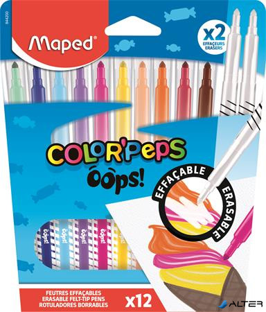 Filctoll készlet, 3,6 mm, törölhető, MAPED 'Color'Peps Oops!', 10+2 különböző szín