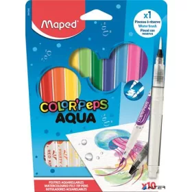   Akvarell filctoll készlet, 3,6 mm, ecsettel, MAPED 'Color'Peps Aqua', 10 különböző szín