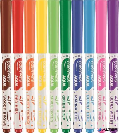 Akvarell filctoll készlet, 3,6 mm, ecsettel, MAPED "Color'Peps Aqua", 10 különböző szín