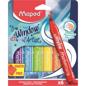   Ablakfilc készlet, vastag, törlőkendővel, 5 mm, MAPED "Marker'Peps", 6 különböző szín