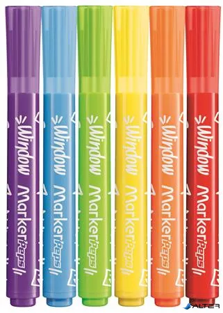 Ablakfilc készlet, vastag, törlőkendővel, 5 mm, MAPED "Marker'Peps", 6 különböző szín
