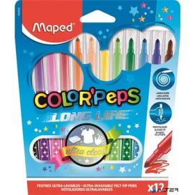   Filctoll készlet, 1-3,6 mm, kimosható, MAPED "Color'Peps Long Life", 12 különböző szín