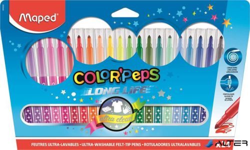 Filctoll készlet, mosható, MAPED "Color'Peps Long Life", 24 különböző szín