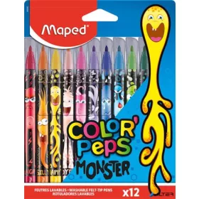   Filctoll készlet, 2,8 mm, kimosható, MAPED "Color'Peps Monster" 12 különböző szín