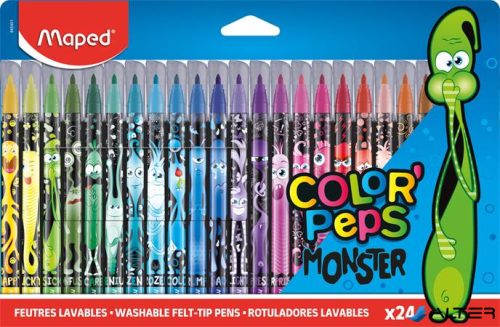 Filctoll készlet, 2,8 mm, kimosható, MAPED 'Color'Peps Monster' 24 különböző szín