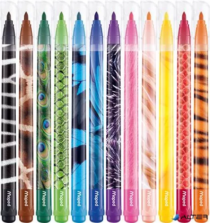 Filctoll készlet, 2,8 mm, kimosható, MAPED "Color'Peps Animals", 12 különböző szín