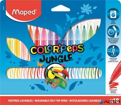 Filctoll készlet, 2,8 mm, kimosható, MAPED 'Color'Peps Jungle', 18 különböző szín