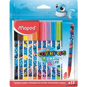  Filctoll készlet, 2 mm, kimosható, MAPED 'Color'Peps Ocean Life', 12 különböző szín