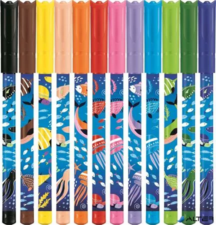 Filctoll készlet, 2 mm, kimosható, MAPED 'Color'Peps Ocean Life', 12 különböző szín