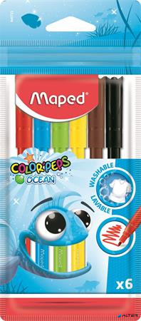 Filctoll készlet, 2 mm, kimosható, MAPED 'Color'Peps Ocean', 6 különböző szín