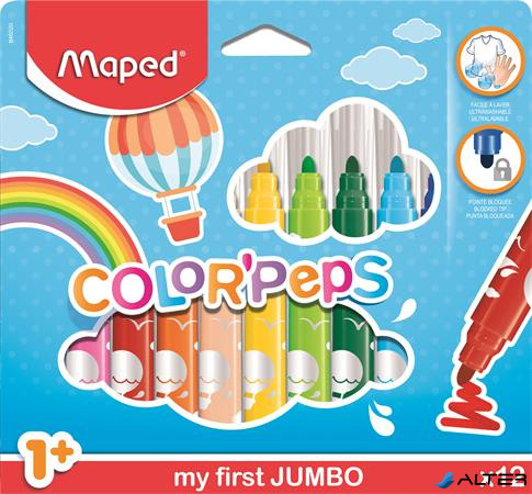 Filctoll készlet, 1-5 mm, kimosható, vastag, MAPED 'Color'Peps Jumbo', 12 különböző szín