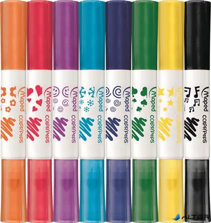 Filctoll készlet, 7,5 mm, kétvégű, MAPED "Color'Peps Duo Stamp" 8 különböző szín és minta