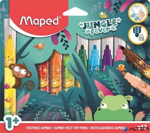 Filctoll készlet, 5 mm, kimosható, vastag, MAPED "Jungle Fever", 12 különböző szín