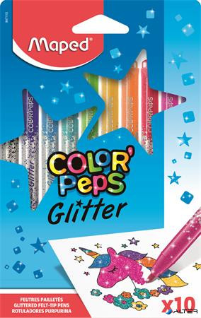 Filctoll készlet, 2,8 mm, csillámos, MAPED 'Color'Peps Glitter', 10 különböző szín