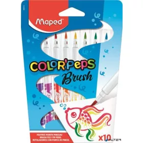   Filctoll készlet, kimosható, ecsetjellegű, MAPED "Color ’Peps Brush", 10 különböző szín