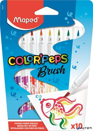 Filctoll készlet, kimosható, ecsetjellegű, MAPED 'Color ’Peps Brush', 10 különböző szín