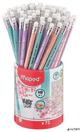 Grafitceruza radírral, ceruzatartó, HB, háromszögletű, MAPED "Black'Peps Pastel", vegyes pasztell színek