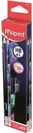 Grafitceruza radírral, HB, háromszögletű, MAPED 'Deepsea Paradise', 12 darab