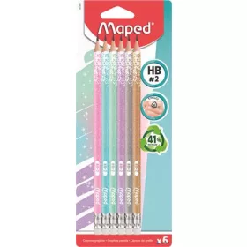   Grafitceruza radírral, HB, háromszögletű, MAPED "Black'Peps Glitter Deco", vegyes pasztell színek