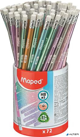 Grafitceruza radírral, ceruzatartó, HB, háromszögletű, MAPED "Black'Peps Glitter Deco", vegyes pasztell színek