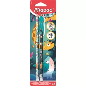   Grafitceruza radírral, HB, háromszögletű, ceruzafogóval, MAPED 'Jungle Fever', kétféle minta