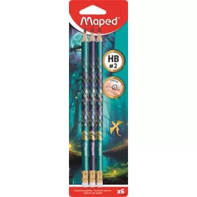   Grafitceruza radírral, HB, háromszögletű, MAPED 'Dragon sárkány', 6 db