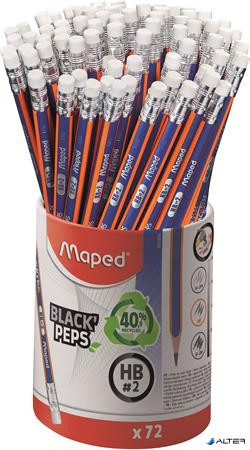 Grafitceruza radírral ceruzatartó, HB, háromszögletű, MAPED "Black'Peps Navy"