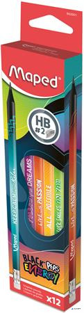 Grafitceruza radírral, HB, háromszögletű, MAPED 'Black'Peps Energy', 6 különböző minta