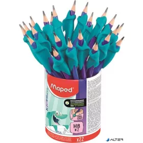   Grafitceruza radírral és ceruzafogóval, ceruzatartó, HB, háromszögletű, MAPED 'Kidy Learn'