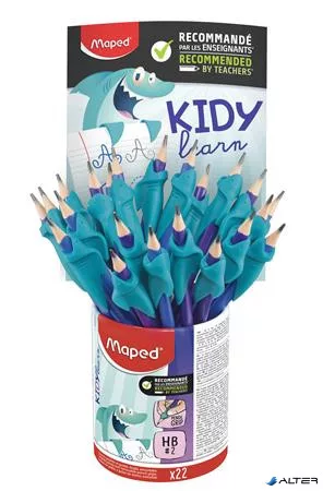 Grafitceruza radírral és ceruzafogóval, ceruzatartó, HB, háromszögletű, MAPED "Kidy Learn"
