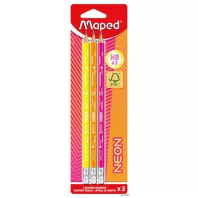   Grafitceruza radírral, HB, háromszögletű, MAPED "Black'Peps Neon", vegyes színek