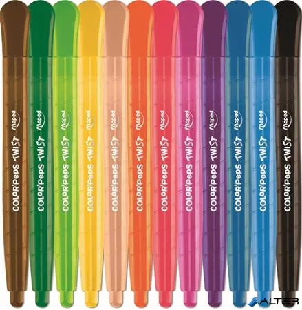 Zsírkréta, kitekerhető, MAPED "Color'Peps", 12 különböző szín