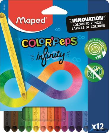 Színes ceruza készlet, háromszögletű, MAPED "Color'Peps INFINITY", 12 különböző szín