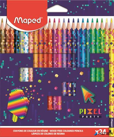 Színes ceruza készlet, háromszögletű, MAPED 'Pixel Party', 24 különböző szín