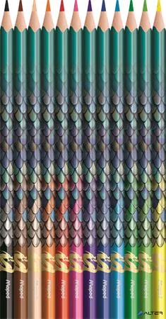 Színes ceruza készlet, háromszögletű, MAPED „Dragon sárkány”, 12 különböző szín